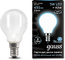 Лампа Gauss Filament Шар 5W 450lm 4100К Е14 milky LED 1/10/50